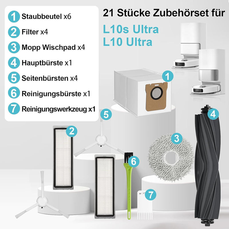 RUKHOOL Zubehör für Dreame L10s Ultra / L10 Ultra/Xiaomi X20+ Zubehörset Saugroboter Ersatzteile 6 *