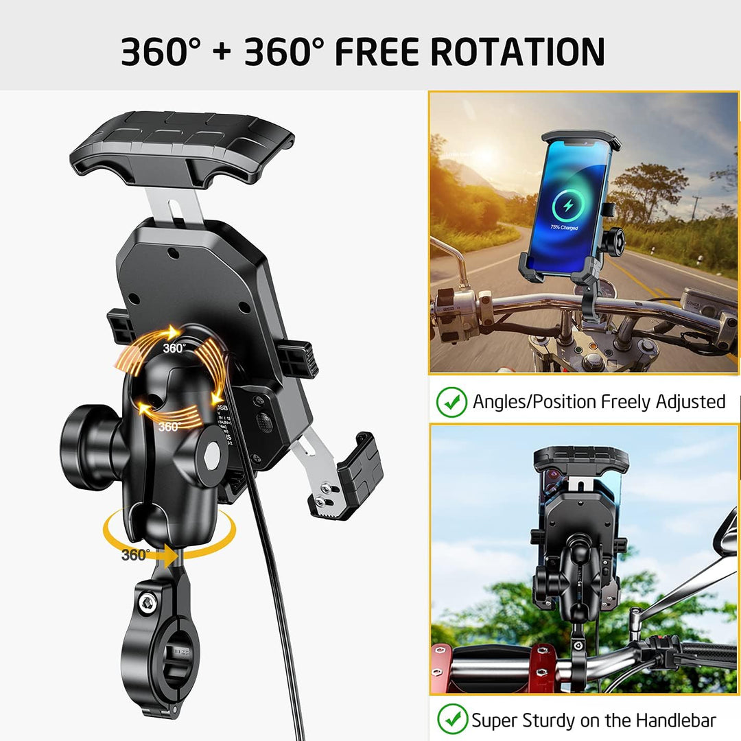 iMESTOU Motorrad Kabellose Telefonhalterung Ladegerät mit Qi &amp; USB C Port, Anti-Diebstahl 1 "Ball Le
