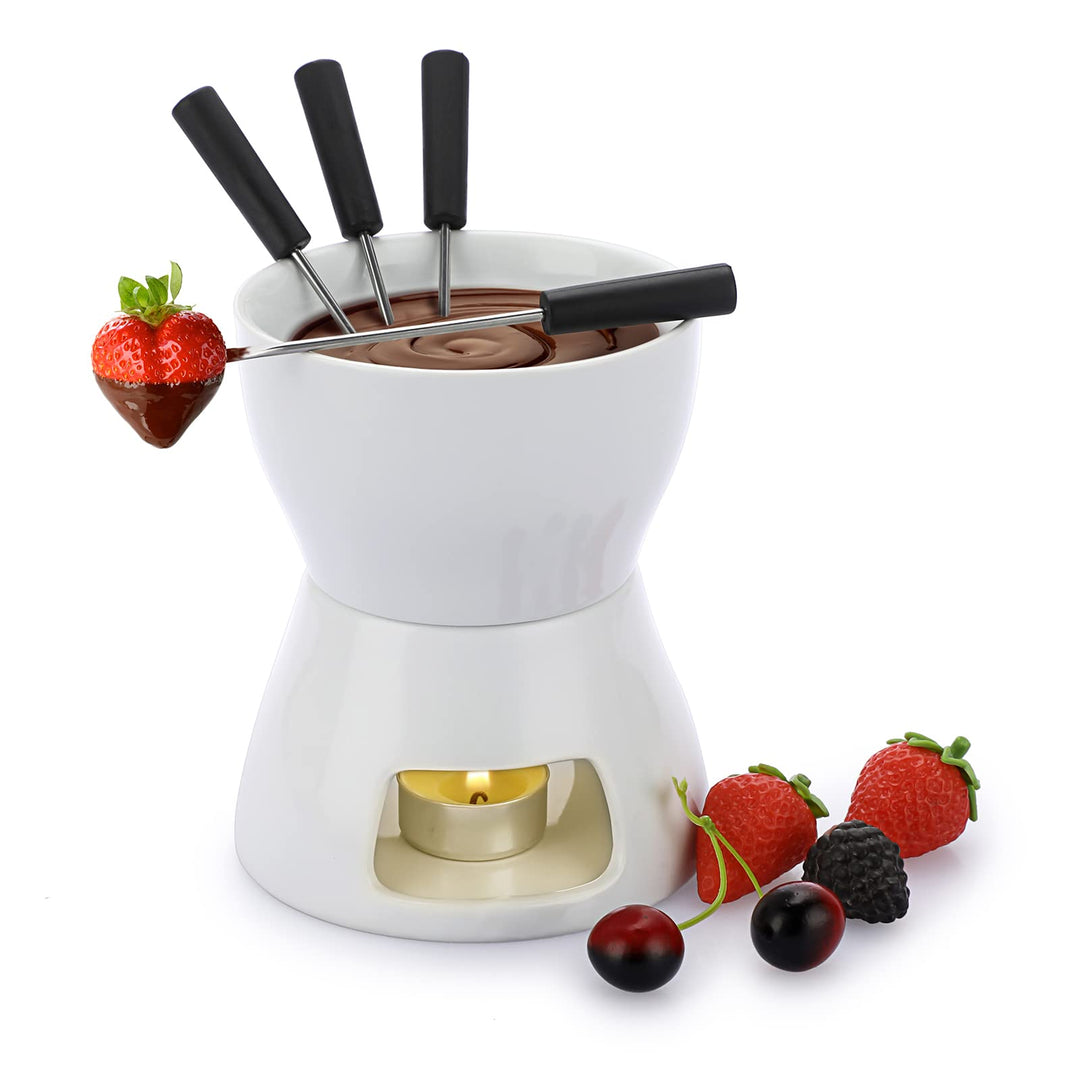 SUMNACON Keramike Schokofondue-Topf-Set mit 4 Gabeln Schoko Fondueset Käsefondue für Schokolade Käse