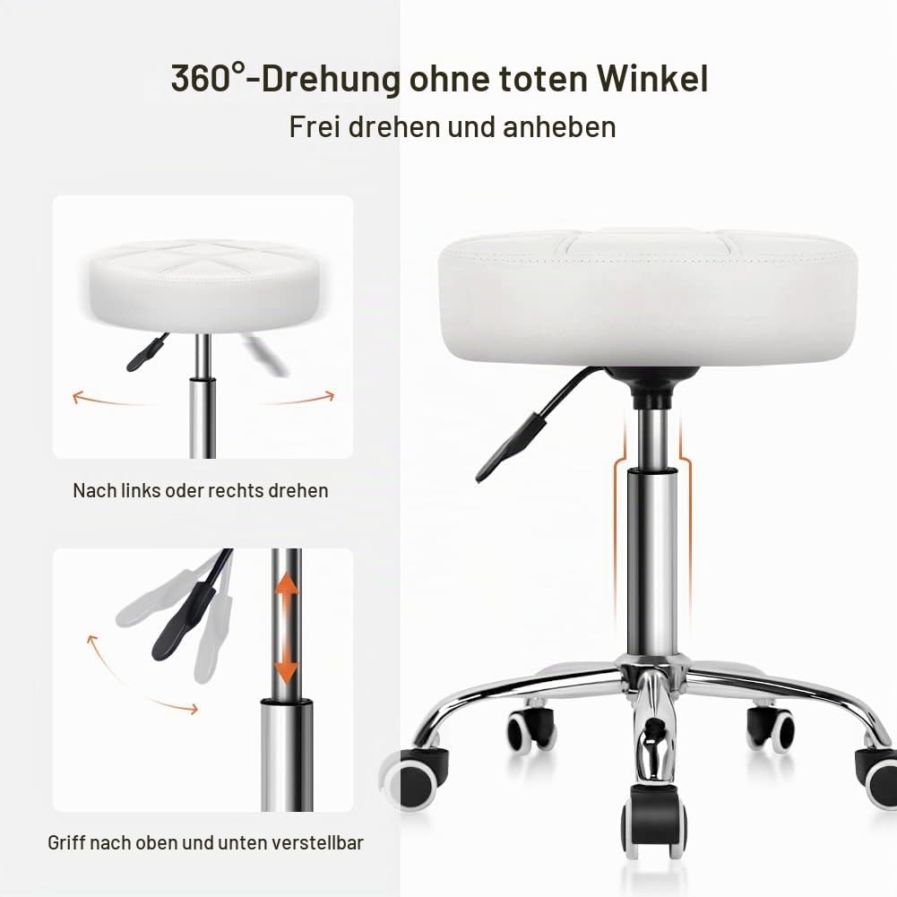 KKTONER Rollhocker Barhocker Arbeitshocker höhenverstellbar 51-67cm drehbar aus Kunstleder Weiss, We