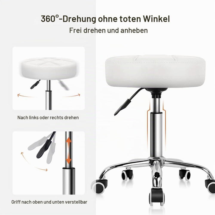 KKTONER Rollhocker Barhocker Arbeitshocker höhenverstellbar 51-67cm drehbar aus Kunstleder Weiss, We