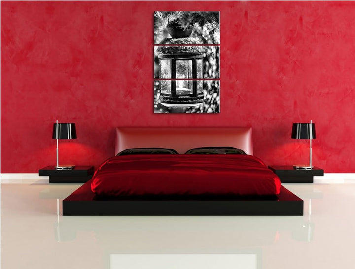Pixxprint Laterne im Winter als Leinwandbild | Grösse: 3 Teilig (120x80) | Wandbild| Kunstdruck | fe