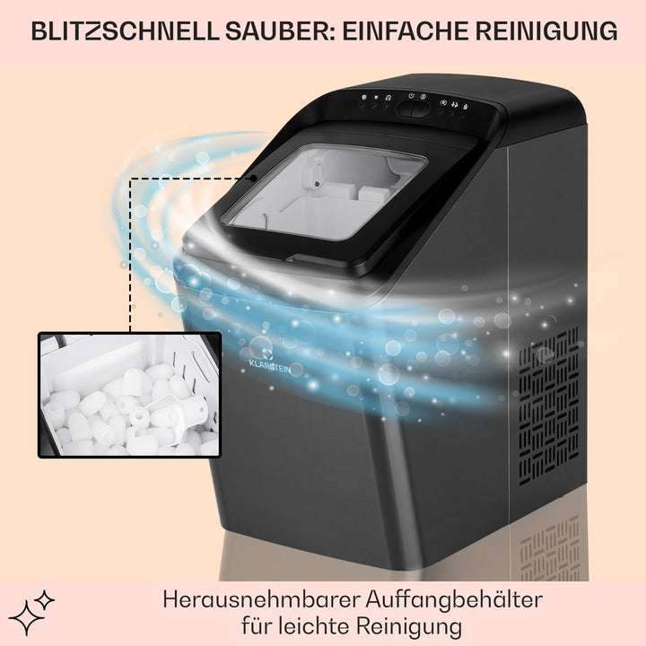 Klarstein Partytime Eiswürfelmaschine - 15kg/24h, 2 Eiswürfelgrössen: S &amp; L, Produktionszeit in 7 Mi