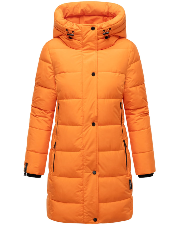 MARIKOO Damen Wintermantel warmer Steppmantel lang mit Kapuze und hohem Kragen Karumikoo XVI XS-5XL