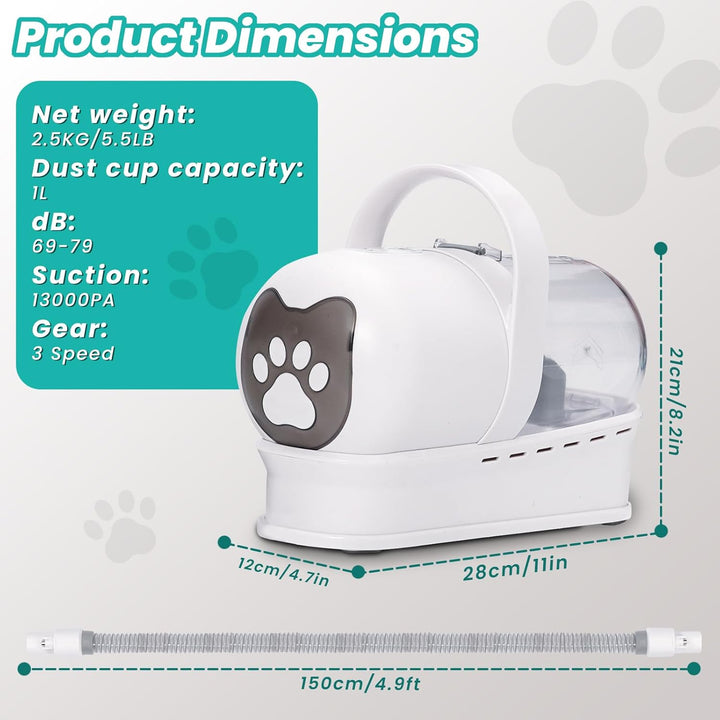 Hundeschermaschine mit Staubsauger, 13000PA Schermaschine Hund mit 7 Pflegewerkzeugen, Pfotentrimmer