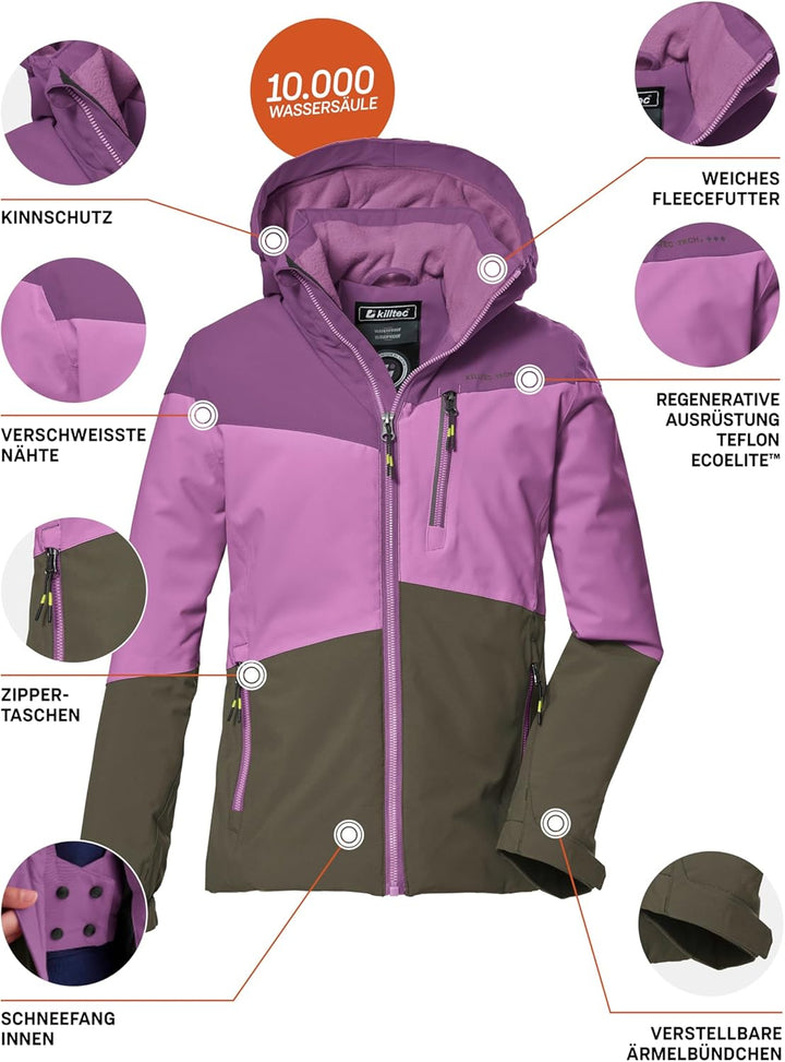 Killtec Mädchen Kow 170 Grls Jckt Funktionsjacke mit Kapuze und Schneefang/Outdoorjacke ist wasserdi