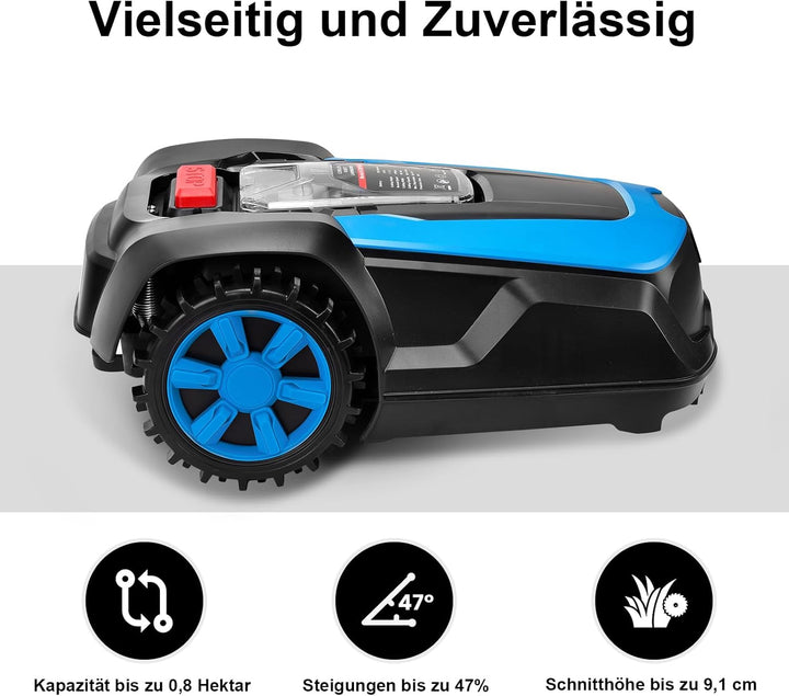 Bonnlo Mähroboter mit Begrenzungskabel, 20V 4.0Ah Akku Selbstladung, Mähroboter mit Bluetooth/WLAN S