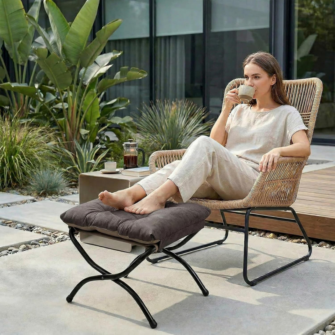 HollyHOME Fusshocker Fussstütze Klapphocker, Faltbar Sitzhocker mit Metallbeinen, Abnehmbar Gepolste