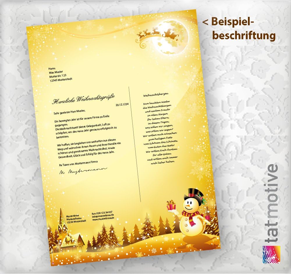 Weihnachtsbriefpapier Set Schneemann (25 Sets ohne Fenster) Briefpapier Weihnachten mit Umschlag