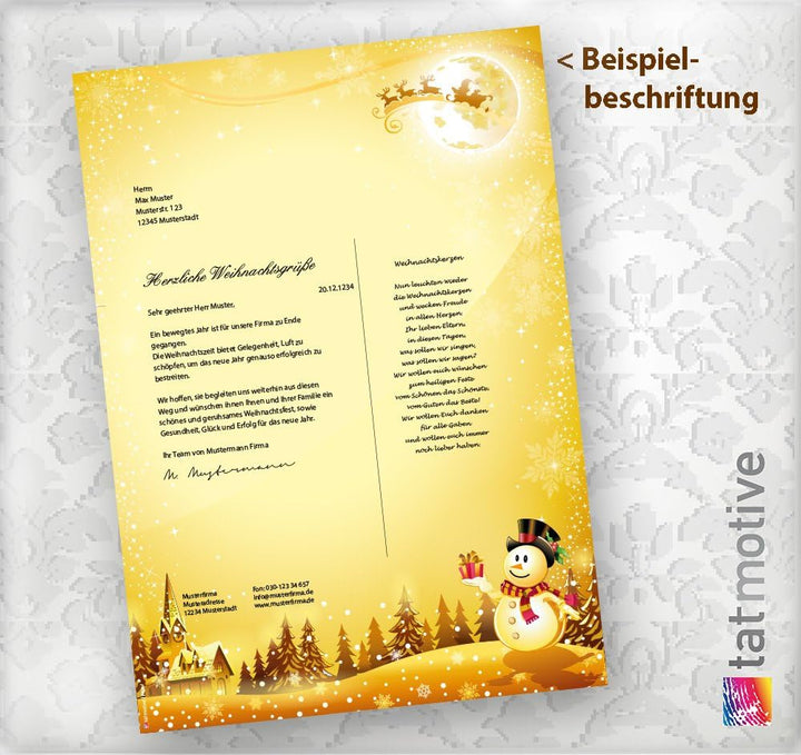 Weihnachtsbriefpapier Set Schneemann (500 Sets ohne Fenster) Briefpapier Weihnachten mit Umschlag, 5