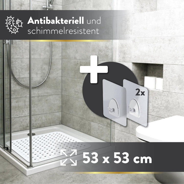 BAMONDO Duschmatte rutschfest & Hautsensitiv (weiss) 53x53 cm - Antirutschmatte Dusche maschinenwasc
