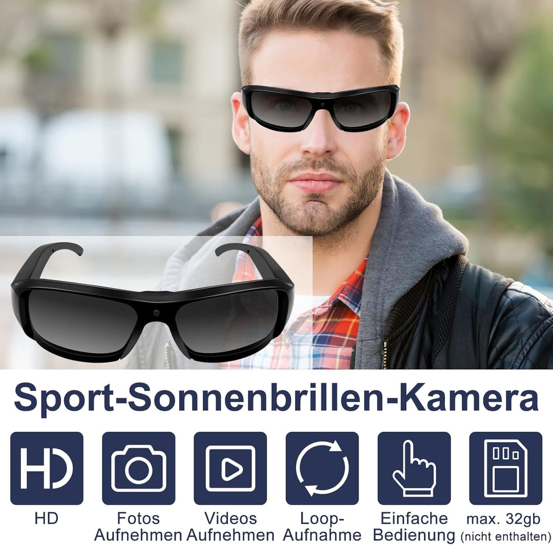 Sport Brillenkamera, Action Cam HD 1080P Sonnenbrille Sport Kamera Mini Action Kamera, Fahrrad Motor