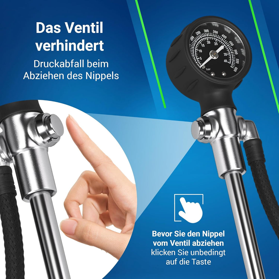 Optio Cycle Hochdruck-Dämpferpumpe mit Manometer Hochdruckpumpe Pumpe mit Druckanzeige Gabelpumpe Fe