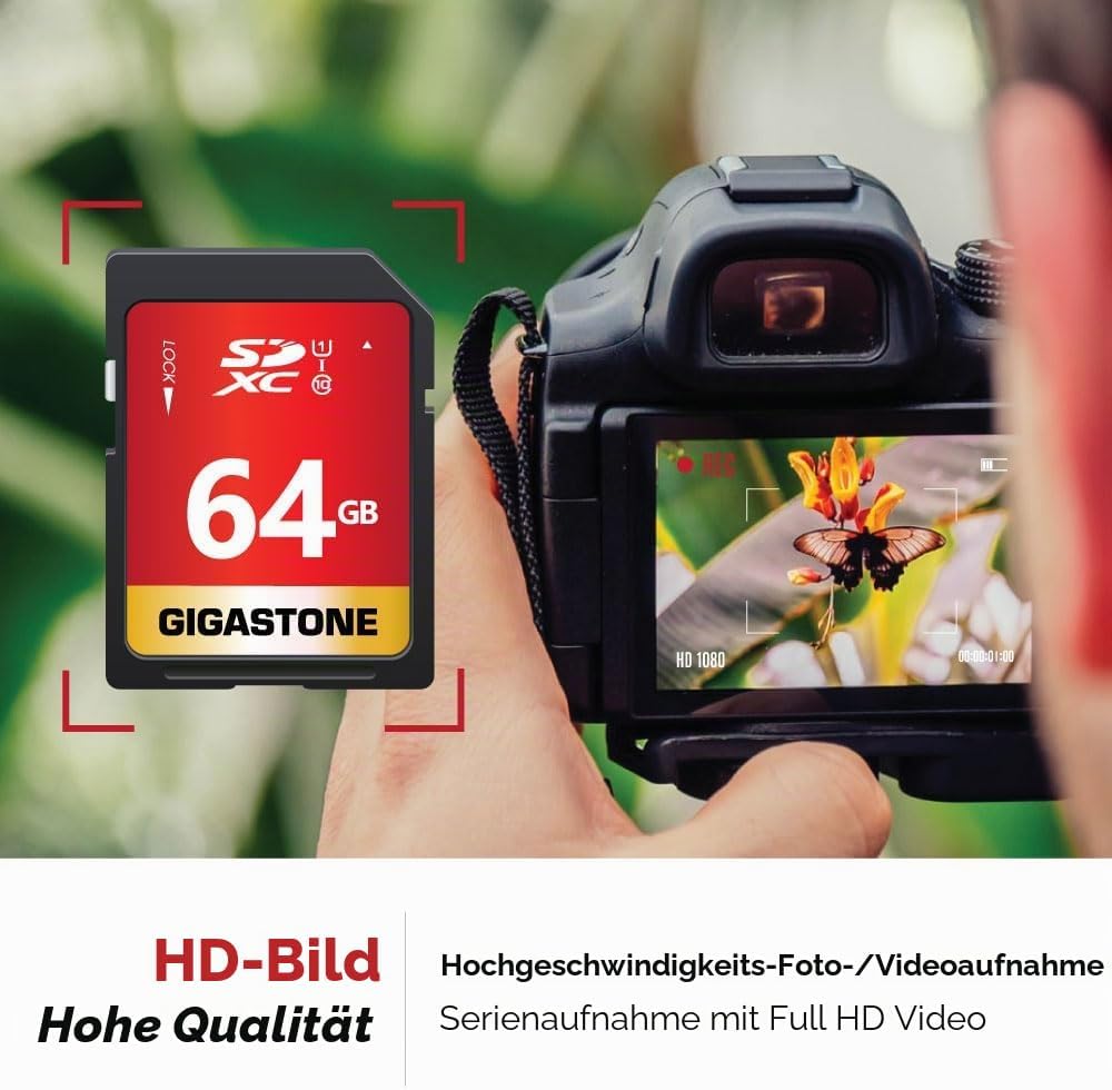 Gigastone 64GB SDXC Speicherkarte 5er-Pack, UHS-I U1 Klasse 10, bis zu 80 MB/Sek. für Digitalkameras