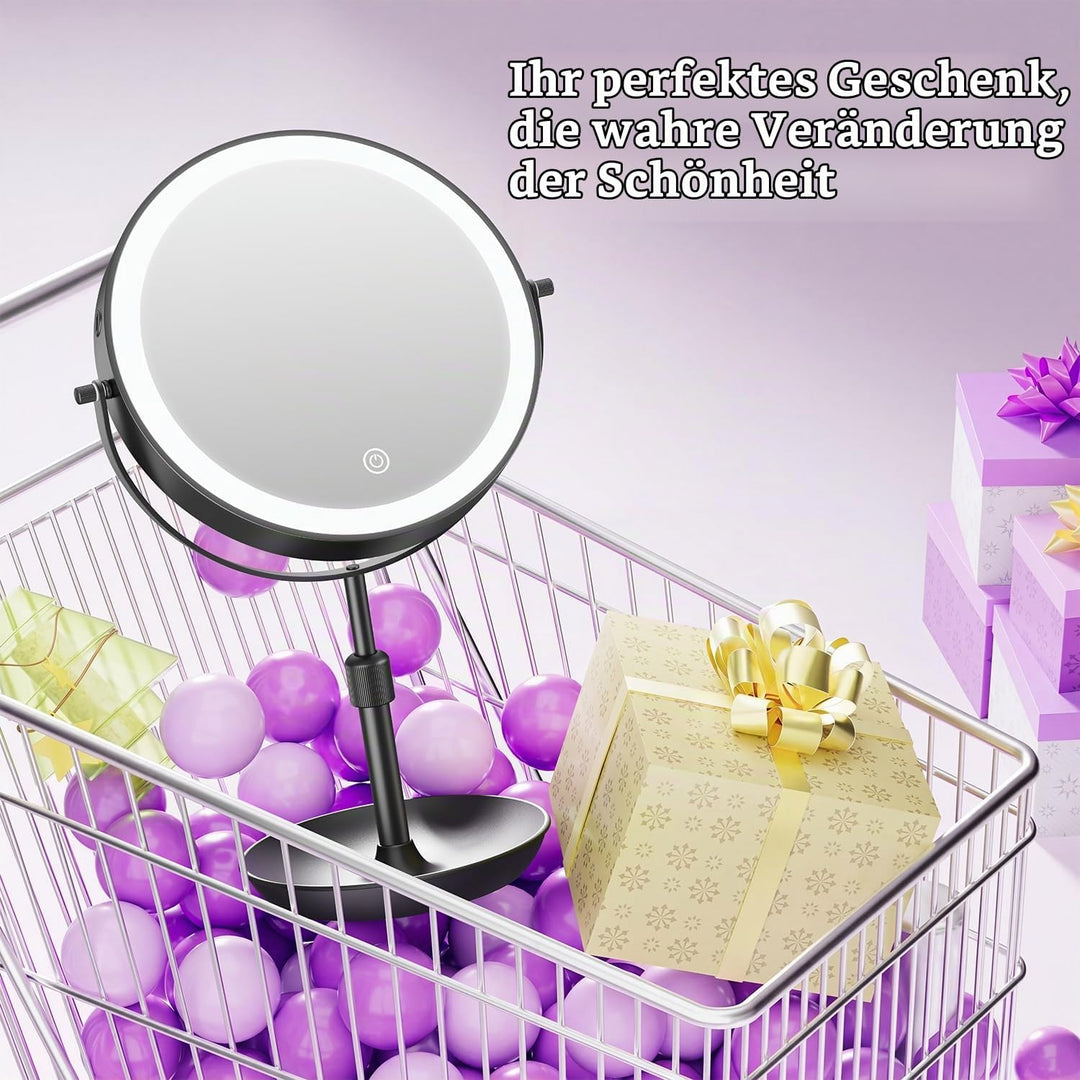 Auxmir 30X/1X Kosmetikspiegel mit Beleuchtung, 9 Zoll LED Schminkspiegel | 9 cm Höhenverstellbar, 30