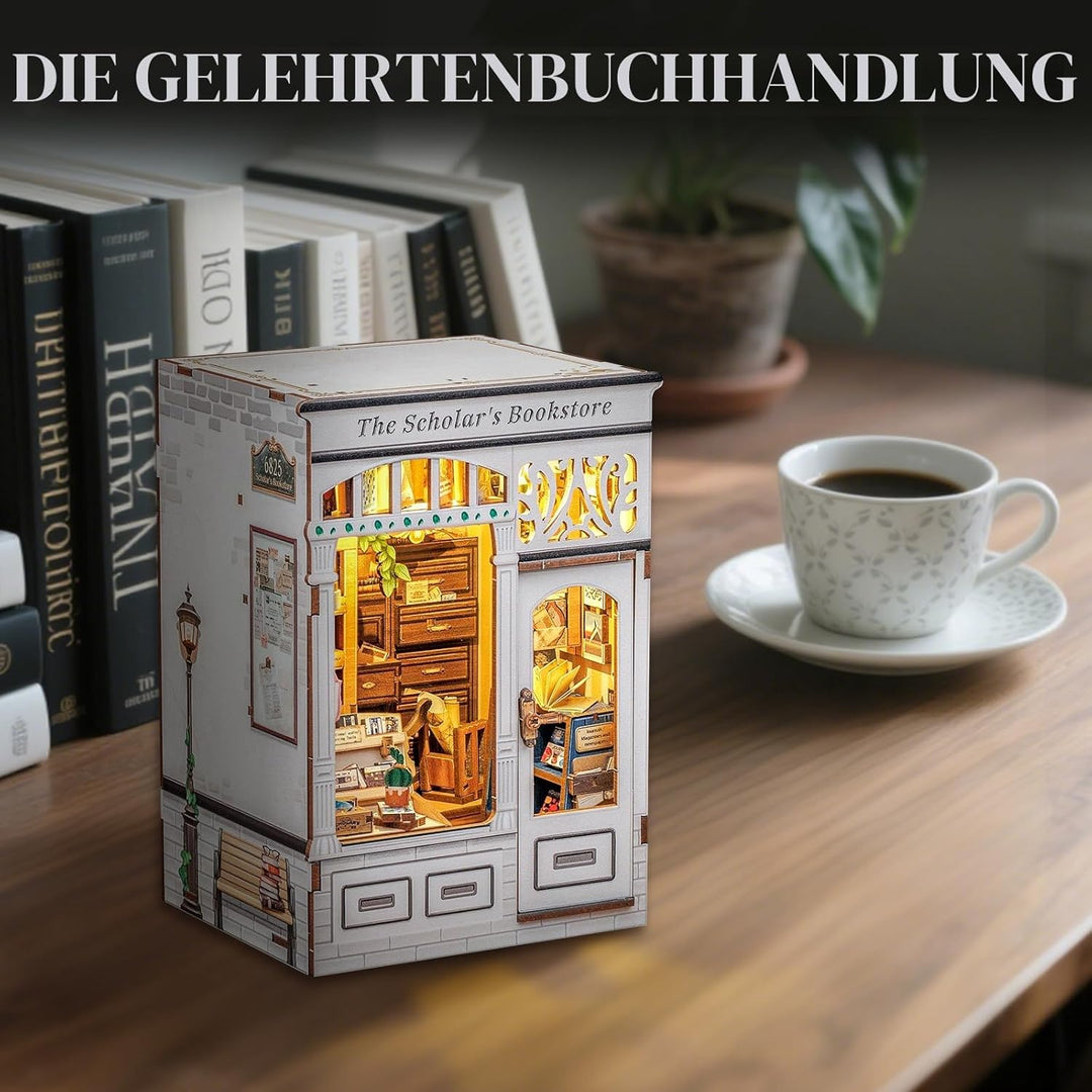 Cutefun Book Nook, DIY Miniatur Haus Kit für Erwachsene 3D Holzpuzzle Mini Booknook Bücherregal Mode