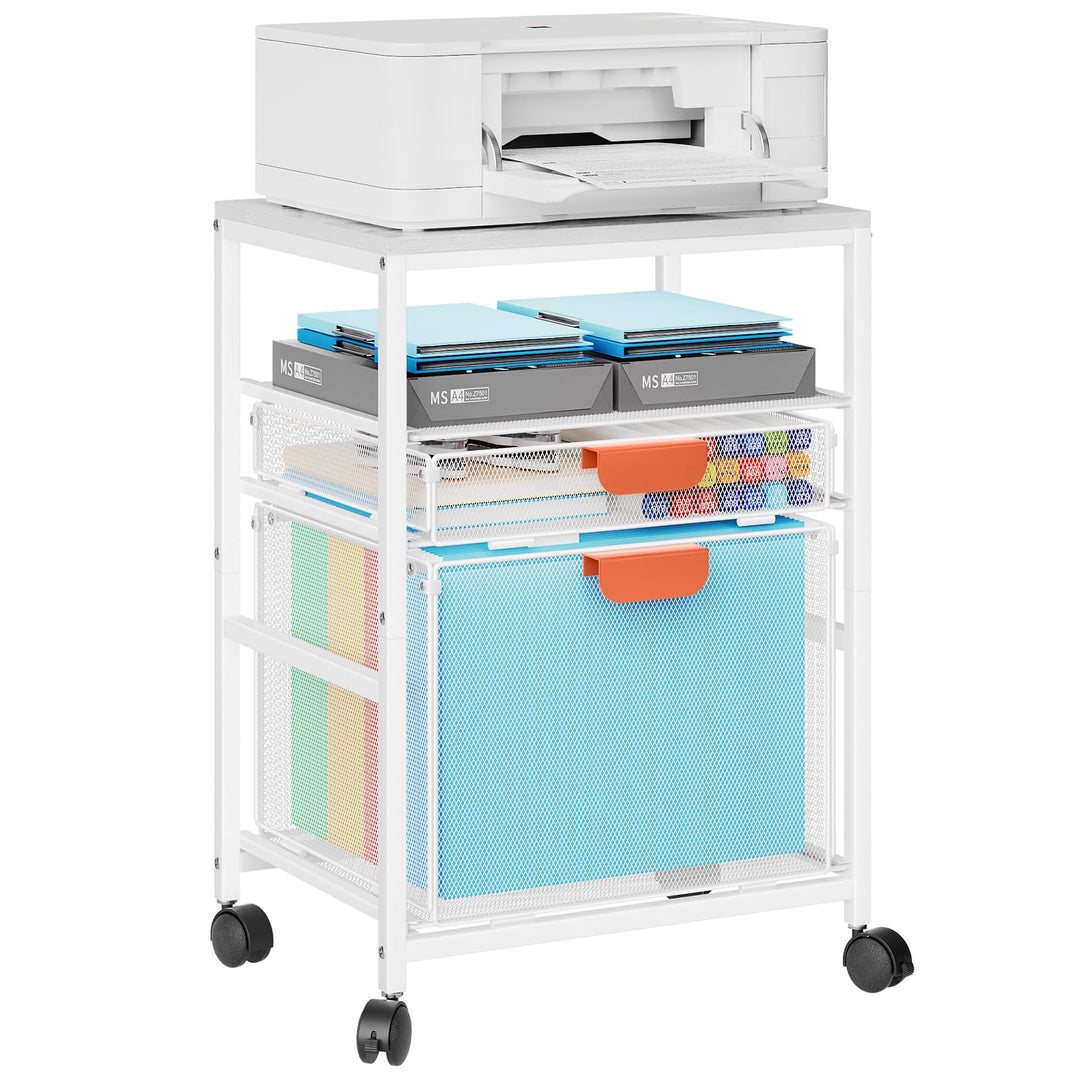 Marbrasse Druckerständer mit Schublade,Regal Druckertisch mit Rollen,Büro Schreibtisch Stand Schrank