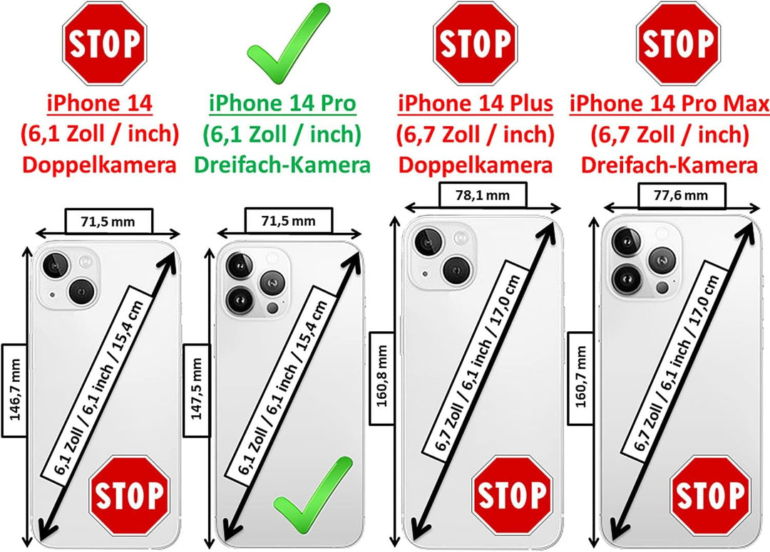 Hülle passend für Apple iPhone 14 PRO (6,1 Zoll), Handyhülle mit beschichtetem Leder, Case, Schutzhü