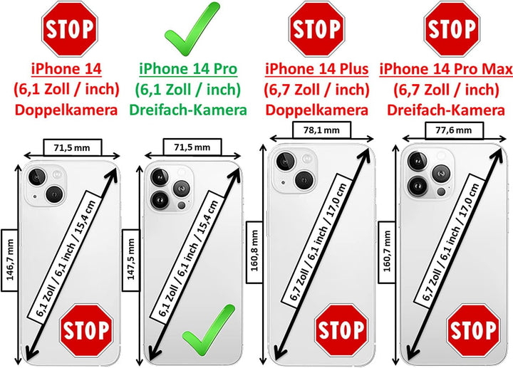 Hülle passend für Apple iPhone 14 PRO (6,1 Zoll), Handyhülle mit beschichtetem Leder, Case, Schutzhü