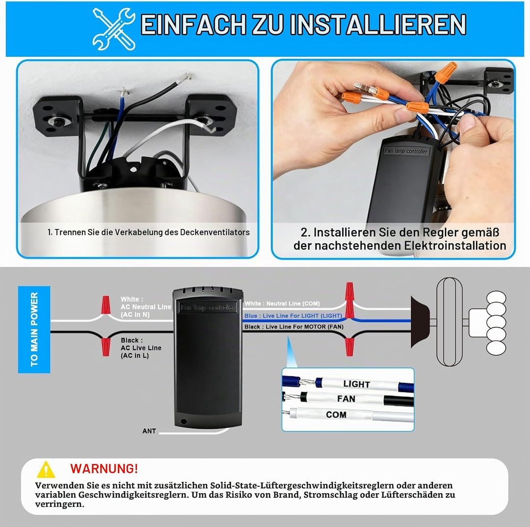 WiFi Universal Deckenventilator Licht Fernbedienung Kit mit Stummschaltung, Timer-Funktion, Smart Li