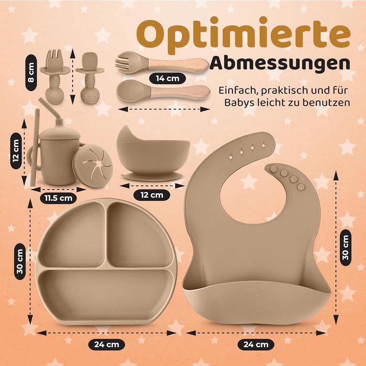Baby Silikon Geschirr Set, Kindergeschirr Set mit BabyTeller mit Saugnapf, Geschirrset Baby für Beik