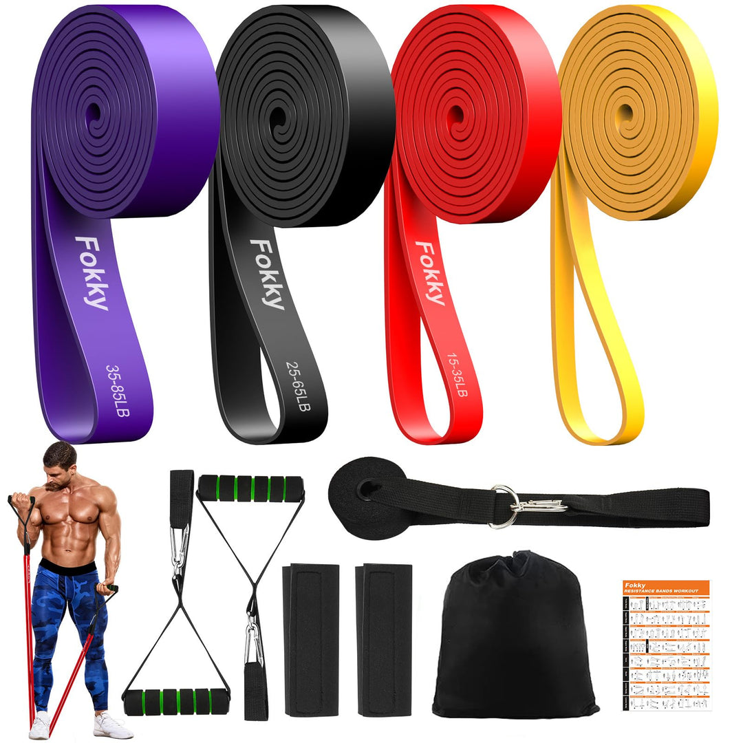 Fokky Resistance Bands Set mit 4 Widerstandsstufen, Fitnessbänder mit Türanker, Griffen, Schutzhülle