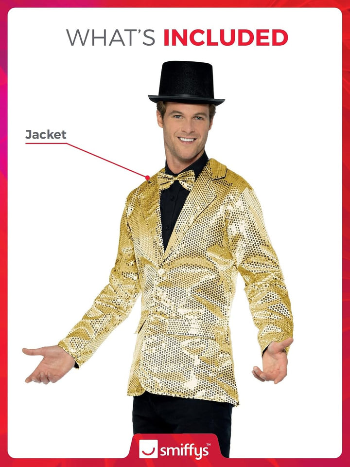 Smiffys, Herren Pailletten Jacke, Gold