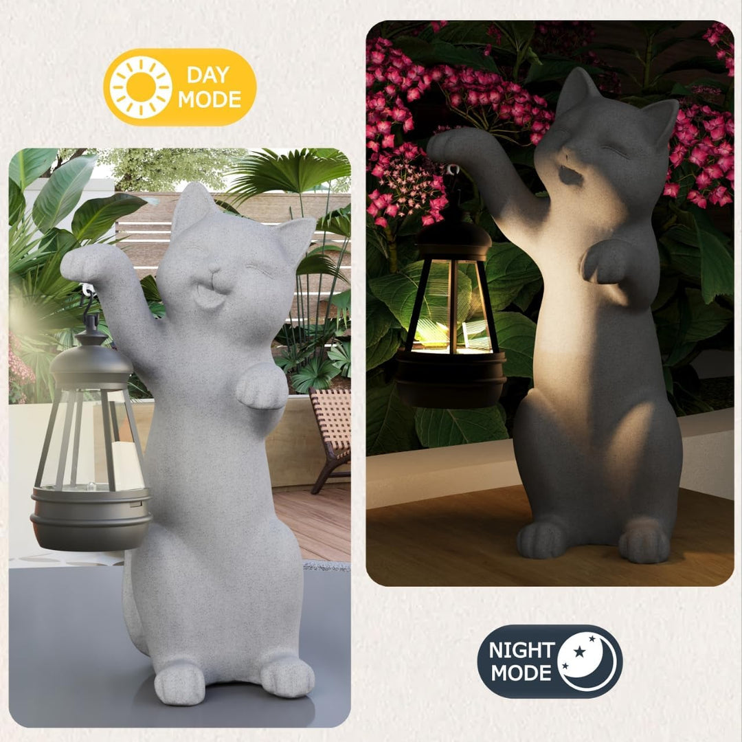 Katze Harz Statue mit Solar Laterne (Hand）Statue Dekoration, Rasen Statue, Garten Home Decor, Skulpt