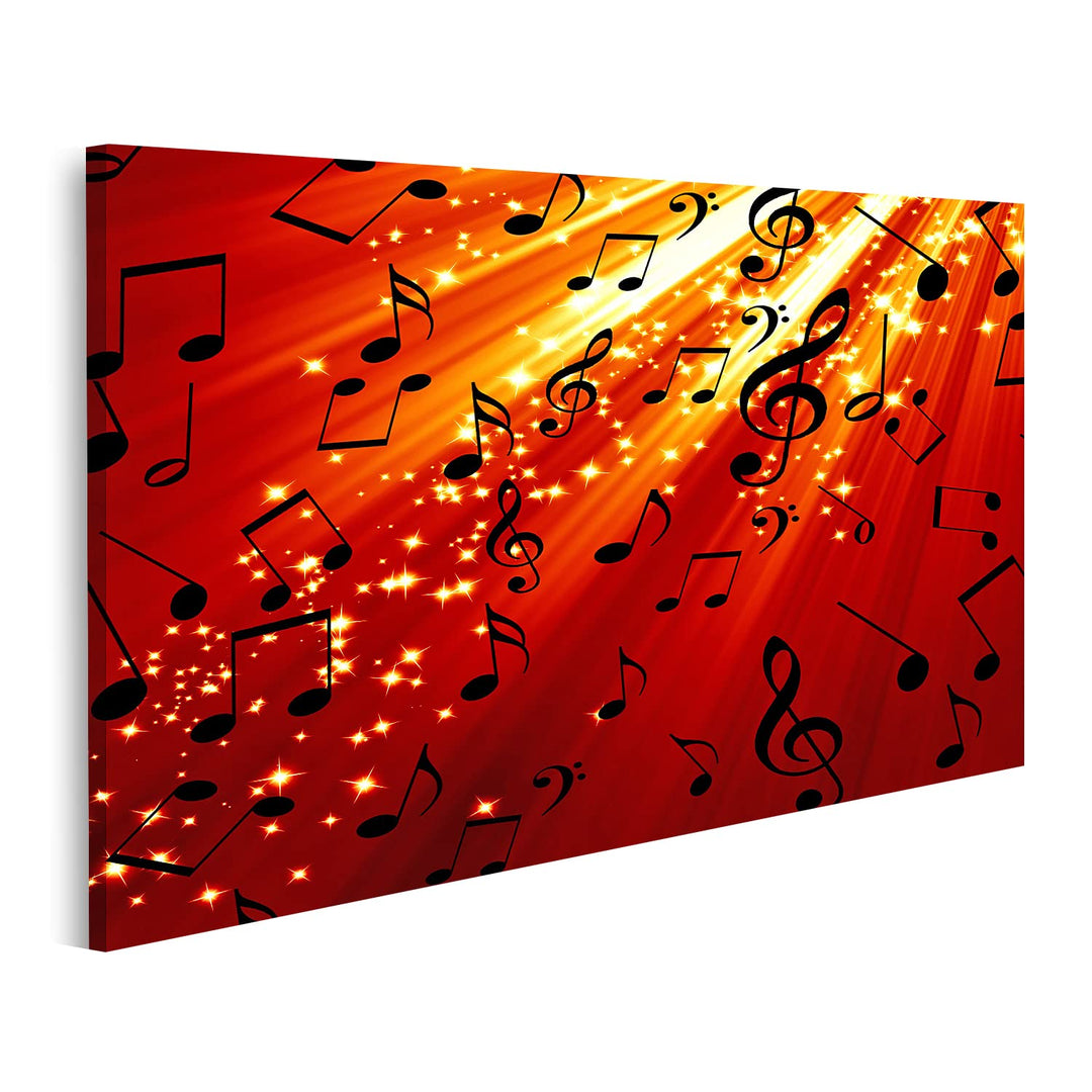 islandburner Bild auf Leinwand Musiknoten Auf Rotem Hintergrund Mit Hellen Strahlen Bilder Wandbilde