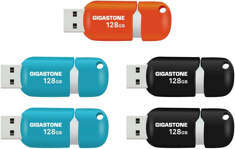 Gigastone V10 128GB 5er-Pack USB 2.0 Flash-Laufwerk, Einziehbare Tasten für MacBook Laptop, Windows