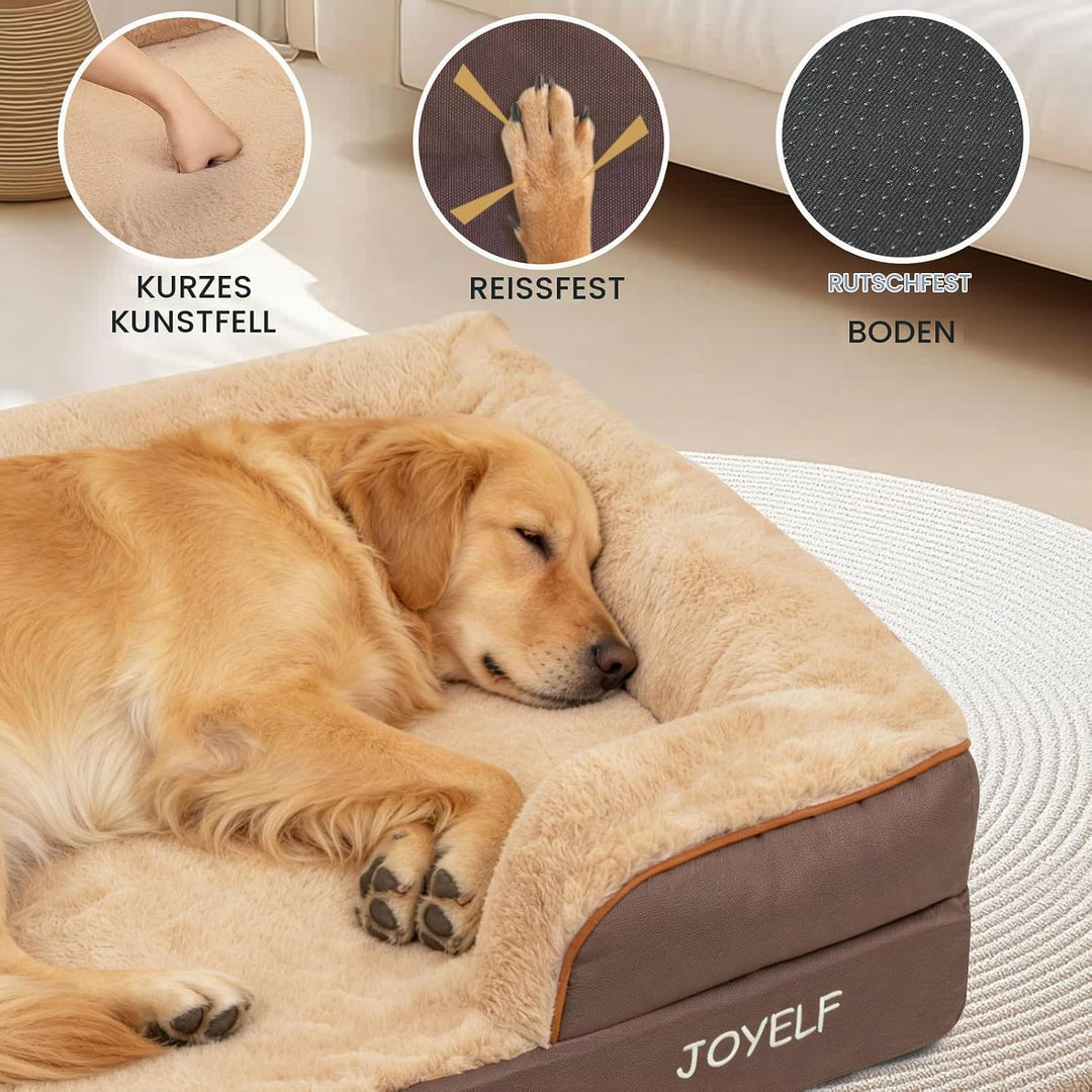 JOYELF Hundebett für grosse Hunde, Schaumstoff-Sofabett, Tierbett mit Kissen und Rutschfester Unters