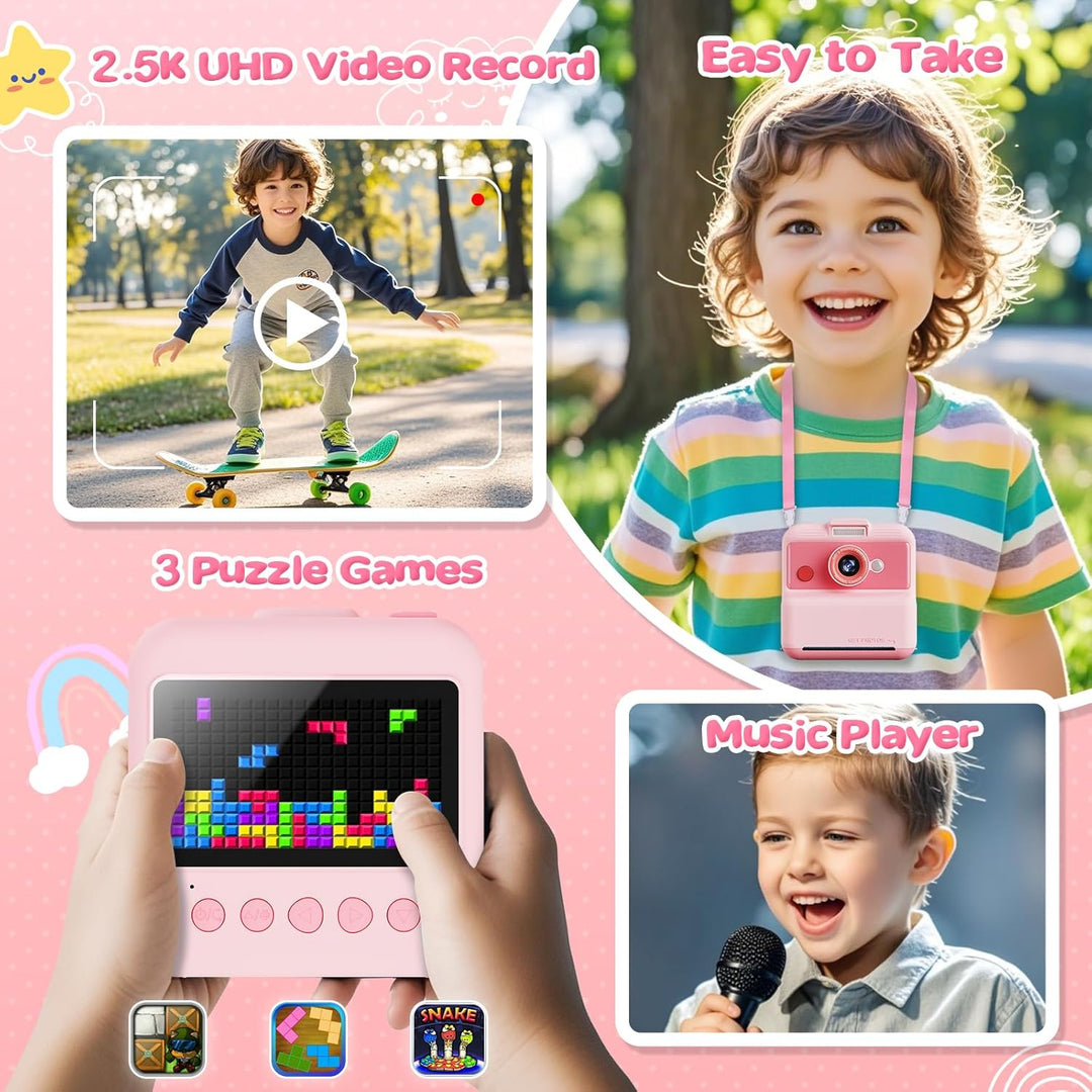 CAMCLID Sofortbildkamera Kinder, 3,0 Zoll Bildschirm Kinderkamera Sofortbildkamera, 48MP/2,5K UHD Ki