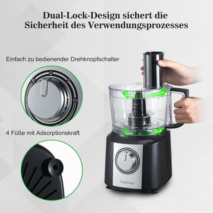 TopStrong Küchenmaschine, 800W küchenmaschine zerkleinerer, 2L Food Processor,Multizerkleinerer, Kom