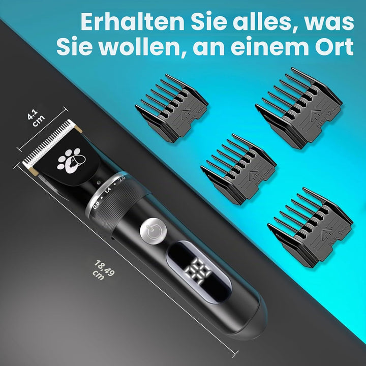 Hundeschermaschine, Hundepflegeset, 2-Gang-Geräuscharmes IPX5-wasserdichtes LED-Display, professione