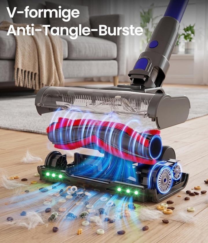 Zoomcat Akku-Staubsauger 600 W, 50 kPa, 70 Min kabellos blau | Tierpflegebürste, 1,4m Schlauch, Wand
