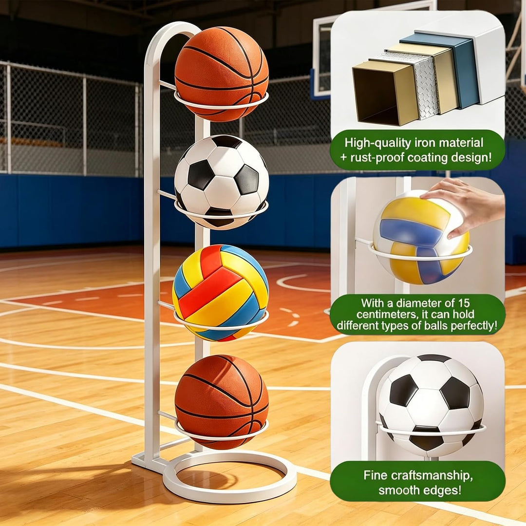 4 Stufiger Ballständer, Vertical Ball Aufbewahrung, Metall Ballhalterung Stehend, Ballhalterung Steh
