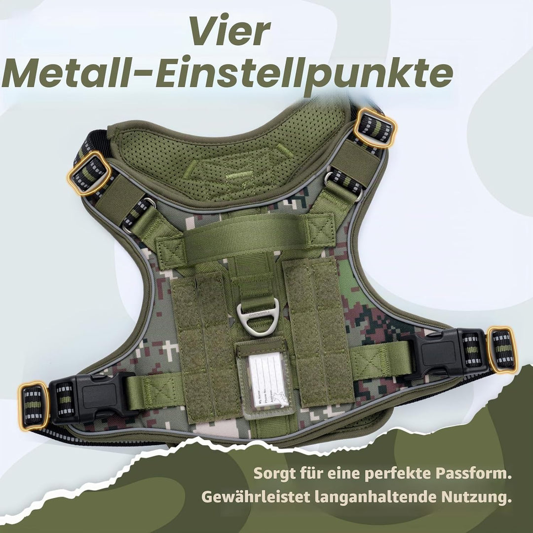 rabbitgoo Hundegeschirr Grosse Hunde Anti-Zug, L, Grünes Tarnmuster | MOLLE-System, Heavy Duty, Sich