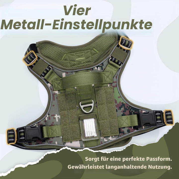 rabbitgoo Hundegeschirr Grosse Hunde Anti-Zug, L, Grünes Tarnmuster | MOLLE-System, Heavy Duty, Sich