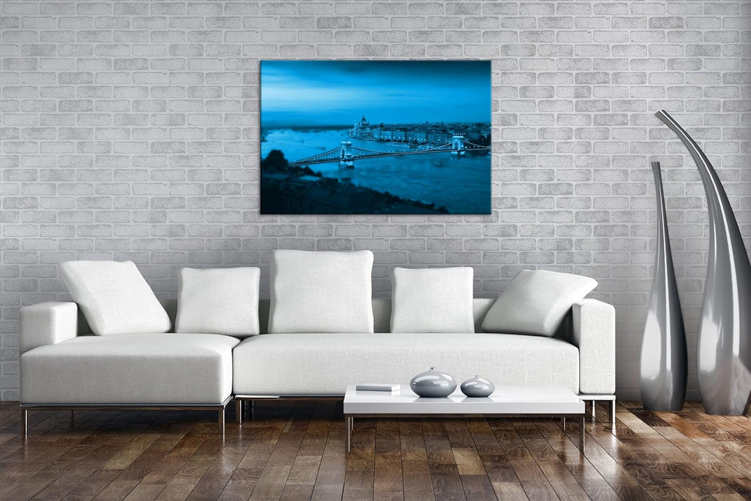 deyoli Budapest bei Abenddämmerung Format: 80x60 Effekt: Monocrome Blau als Leinwand, Motiv fertig g