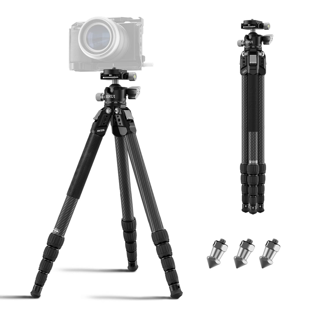 SIRUI Carbon Fiber Reise-Stativ AM-225S+G0 127 cm, Ultrakompakt 43 cm, Leicht 1,2 kg mit Flachkugelk