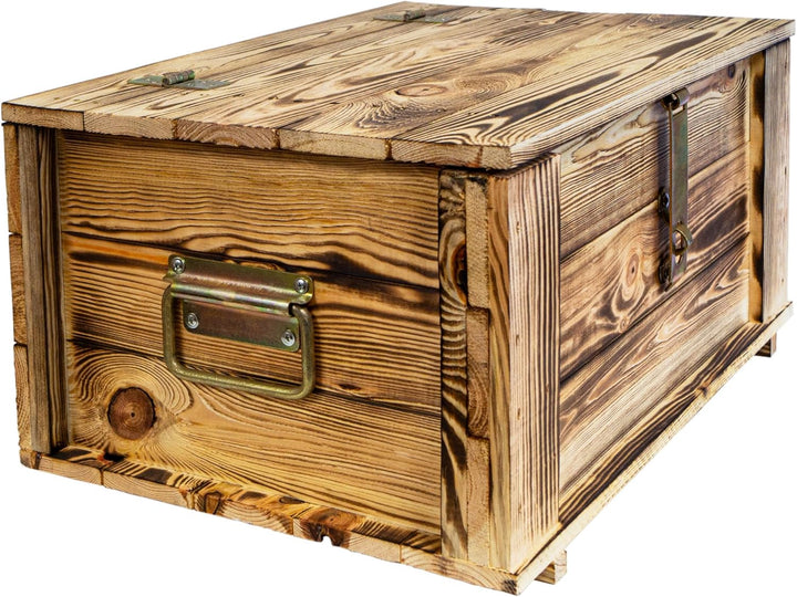 Kistenkolli Altes Land Holztruhe Hugo geflammt mit Deckel Holzkiste Schatzkiste Hochzeitskiste 50 x