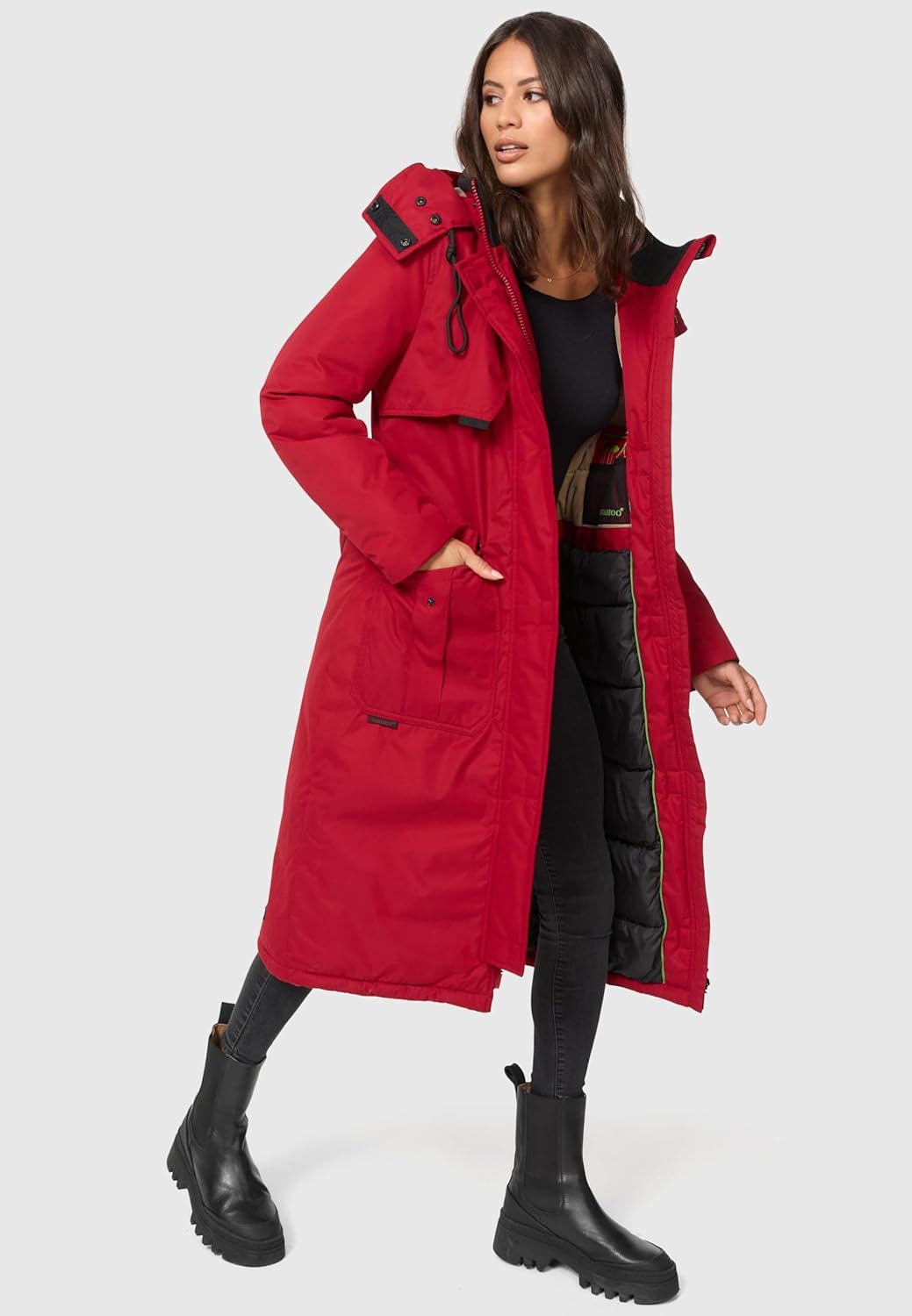 Navahoo Damen Wintermantel Warmer Parka lang mit hohem Kragen und weicher Kapuze Hokulanii XS-XXL S
