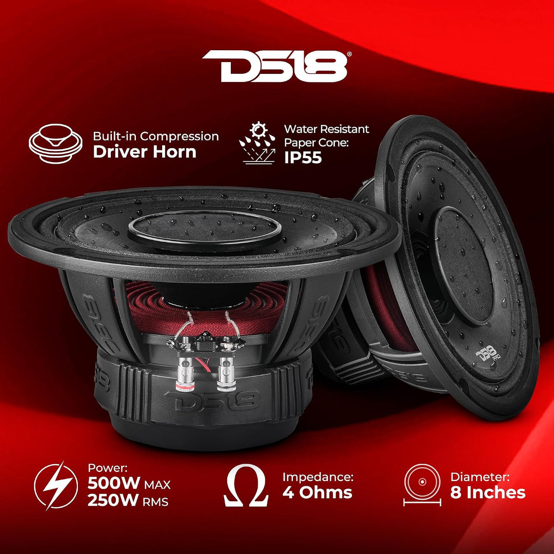DS18 PRO-HY8.4B Hybrid-Auto-Lautsprecher mit 20,3 cm (8 Zoll) Hybrid-Mitteltöner, eingebauter VC-Kom