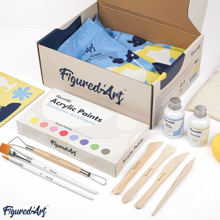 Figured'Art Töpferset für Anfänger für zu Hause mit Ton, Premium & lufttrocknend, 2 kg ohne Brennen.