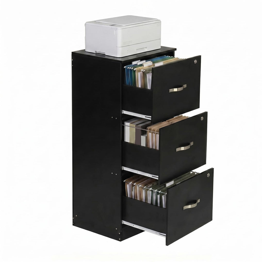 Büroschrank Abschliessbar mit 3 Schubladen, Schubladenschrank 40×41×103.5cm 3 Schubladen-Schwarz, 3