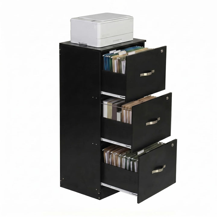 Büroschrank Abschliessbar mit 3 Schubladen, Schubladenschrank 40×41×103.5cm 3 Schubladen-Schwarz, 3