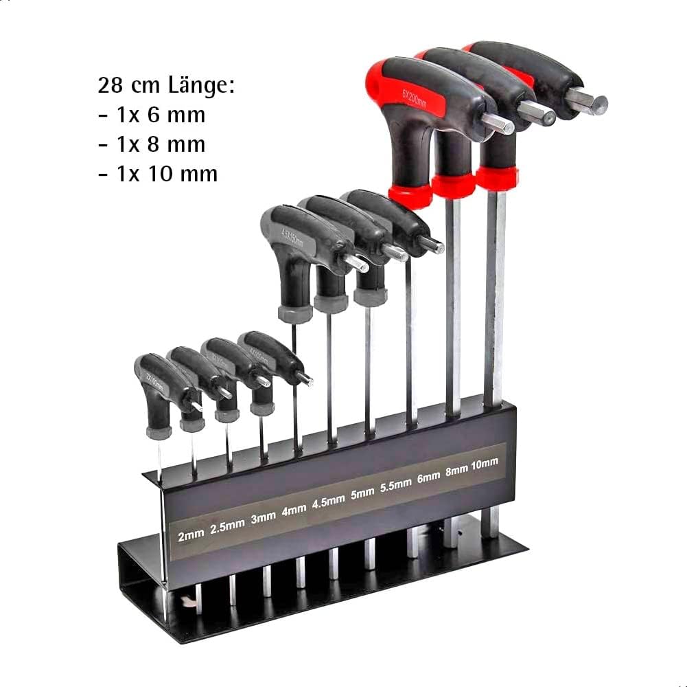 Wiltec Innensechskantschlüsselsatz 11tlg. 2-10mm mit 15-28cm Länge und thermoplastischen Gummigriffe