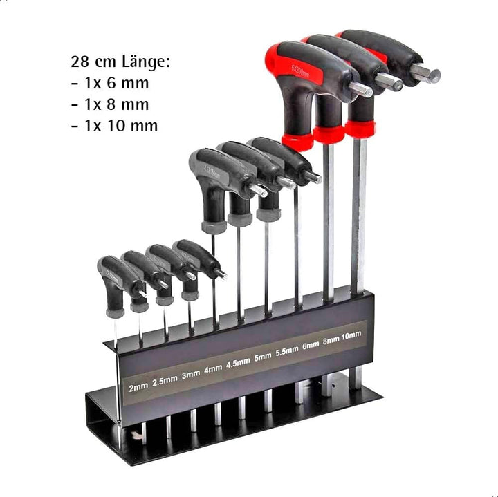 Wiltec Innensechskantschlüsselsatz 11tlg. 2-10mm mit 15-28cm Länge und thermoplastischen Gummigriffe