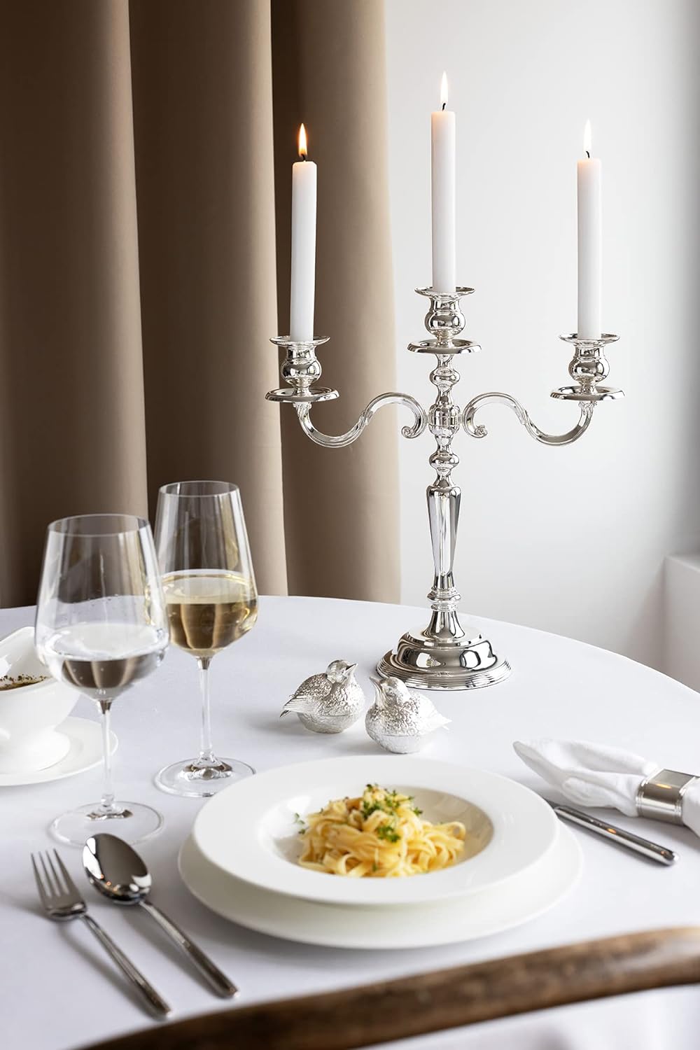 EDZARD Kerzenleuchter Regina (H 36 cm) in Silber 3-flammig - Kerzenhalter, Kerzenständer für den Adv