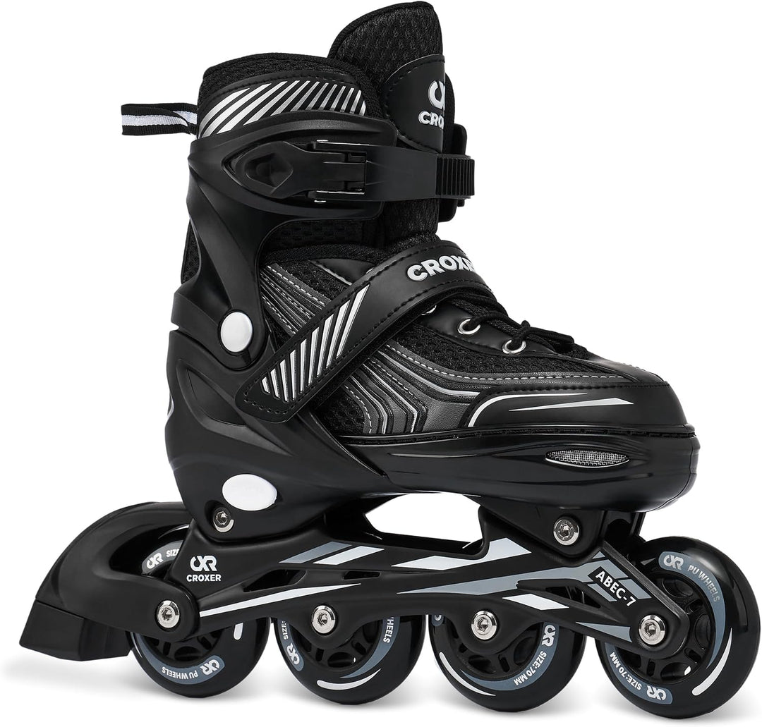 Optima Inline Skates Inliner für Kinder Erwachsene verstellbar 35-38 (21cm-23cm) Schwarz, 35-38 (21c